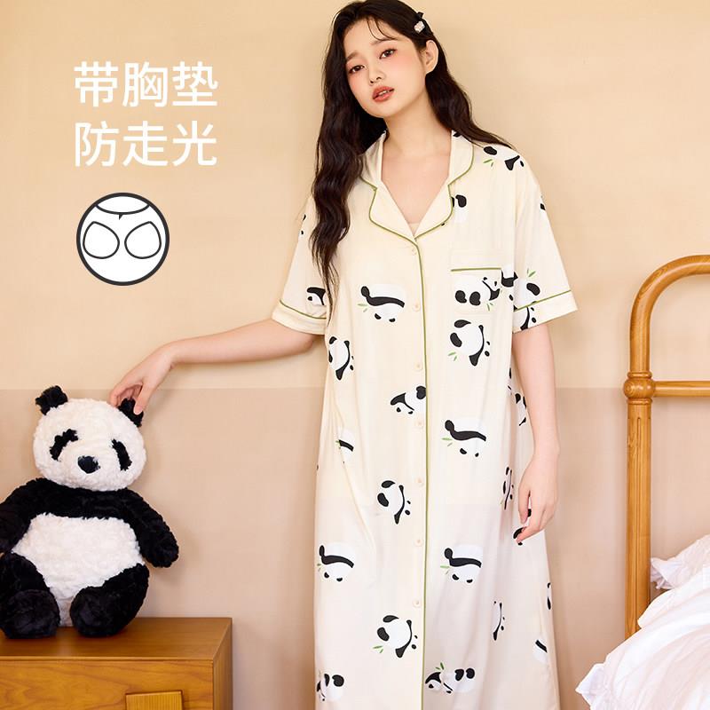 【带胸垫】短袖待产哺乳睡裙莫代尔夏薄款产后喂奶家居裙孕妇睡衣
