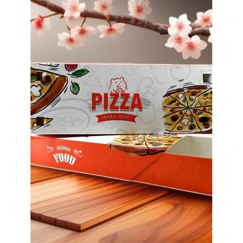 原创一人食披萨长方盒加厚披萨盒子底特律Pizza覆膜打包长条盒
