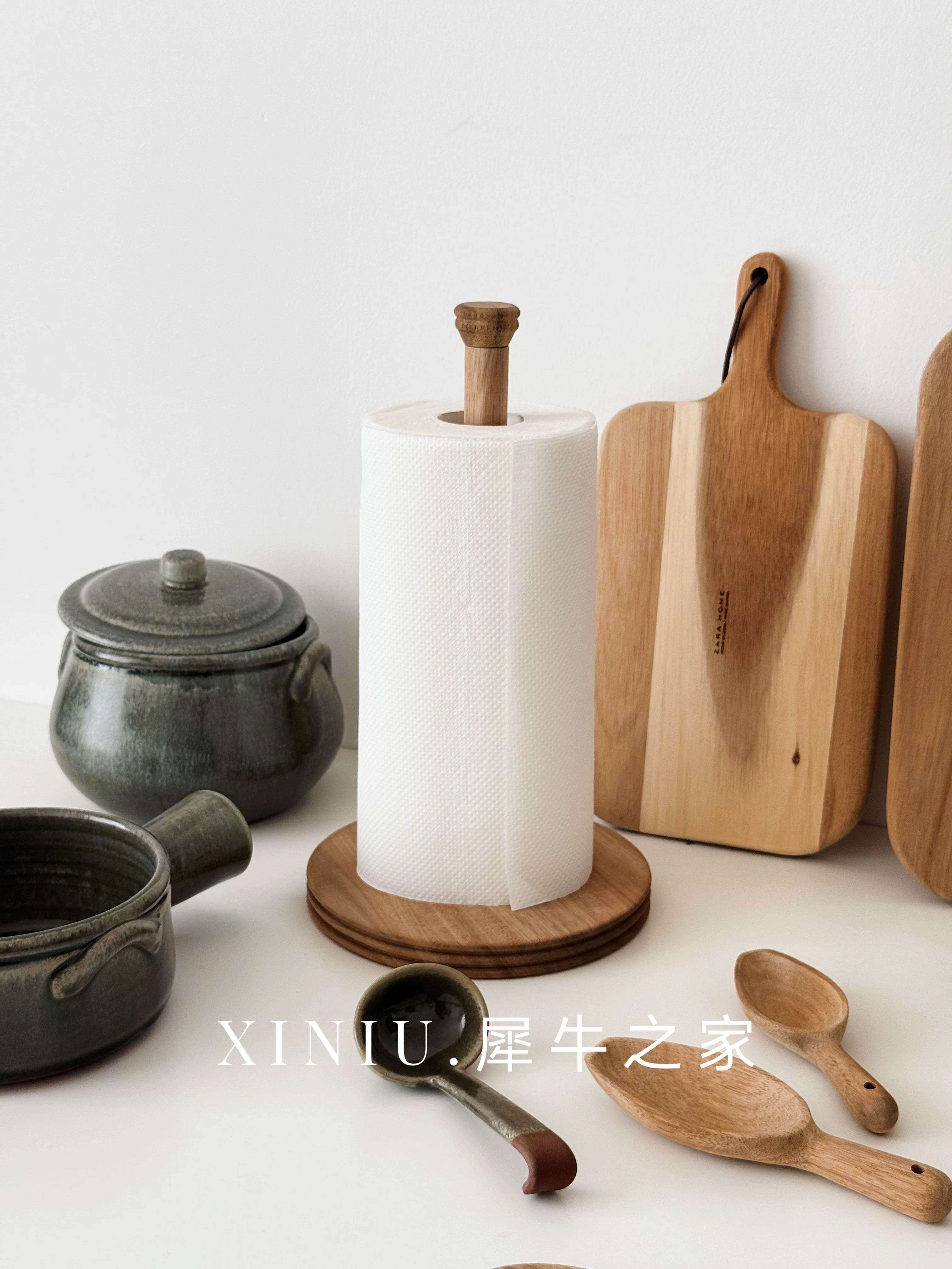 XINIUhome/款木制厨房纸巾架卷纸厨房用纸架实木立式纸巾架