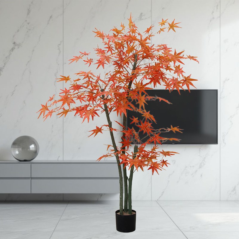 仿真绿色植物假红枫树盆栽大型假花客厅植物造景室内装饰落地枫叶
