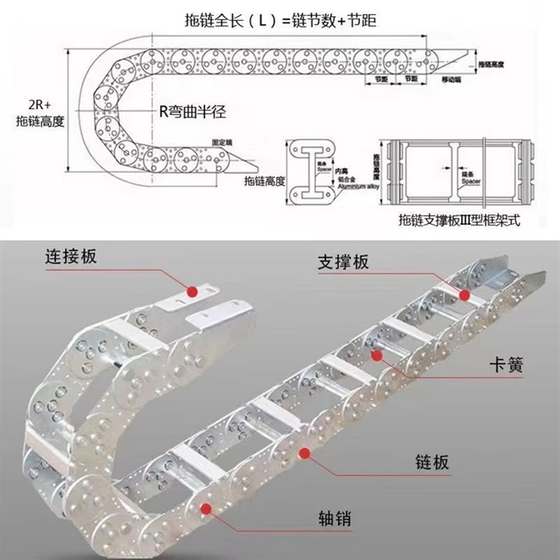 TL钢制拖链电缆保护坦克链碳钢镀锌打孔金属拖链不锈钢桥式拖链