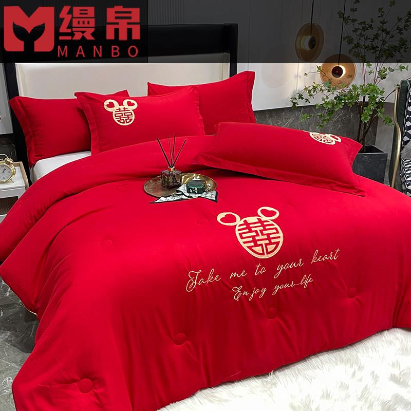 官方正品高档家纺结婚绣花被子大红色喜被婚庆双人被芯加厚喜庆中