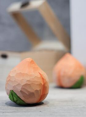 桃气满满！桃子纯手工木雕水蜜桃摆件 汽车车载 寿桃创意生日礼物