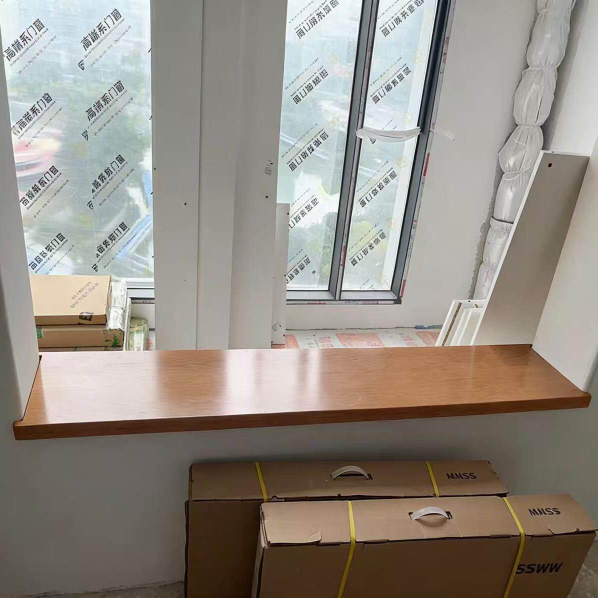 樱桃木黑胡桃隔板窗台包边木质飘窗半墙阳台面板加宽异形原木定制