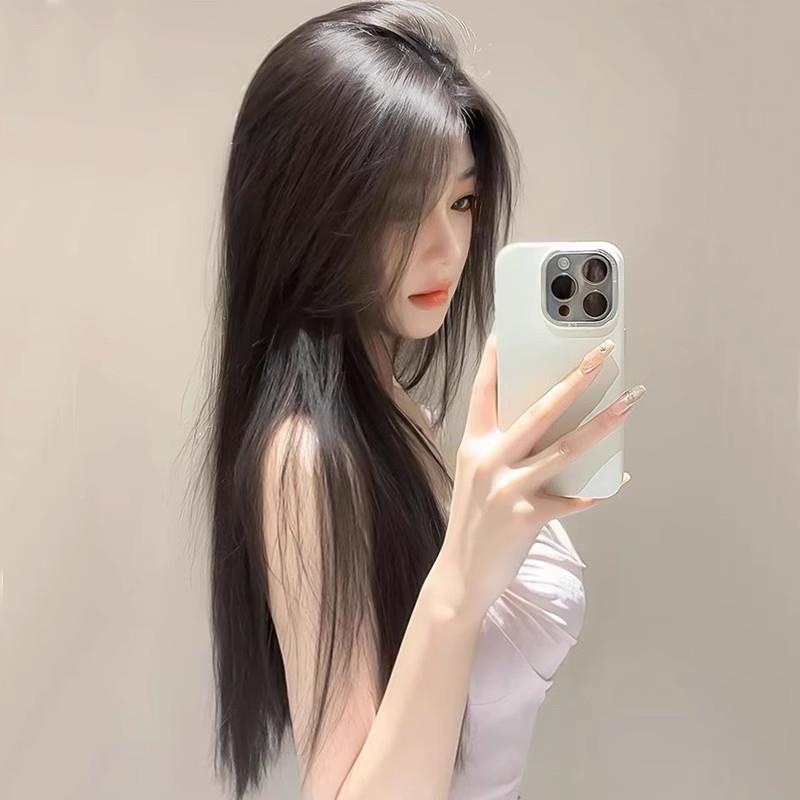 韩式假发女长发全头套氛围感中分八字浏海黑长直彷真人自然假发套