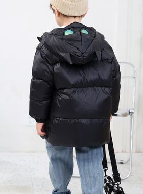 2022新款儿童羽绒衣男女童装洋派中长版宝宝时尚眼镜连帽加厚外套