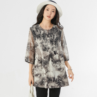 时髦洋气休闲雪纺上衣胖mm宽松显瘦T恤衫 胖mm夏装 女装 加肥加大码