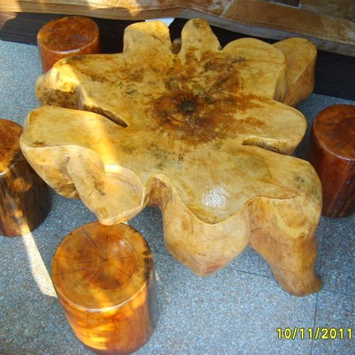 莲花鼎 整棵榆树根雕茶台 奇石底座别墅装饰  实木茶几 年年有余