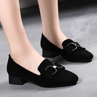 胖脚宽肥41 43粗跟单鞋 女时尚 2024新款 中跟磨砂皮鞋 女鞋 秋季 大码