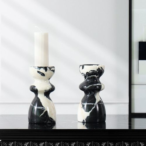 法式烛台天然大理石中古摆件高级感烛台家居氛围感玄关餐厅装饰品