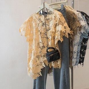 别致绝美罩衫 2025夏季 蕾丝T恤胖mm大码 镂空设计感短袖 上衣潮 新款