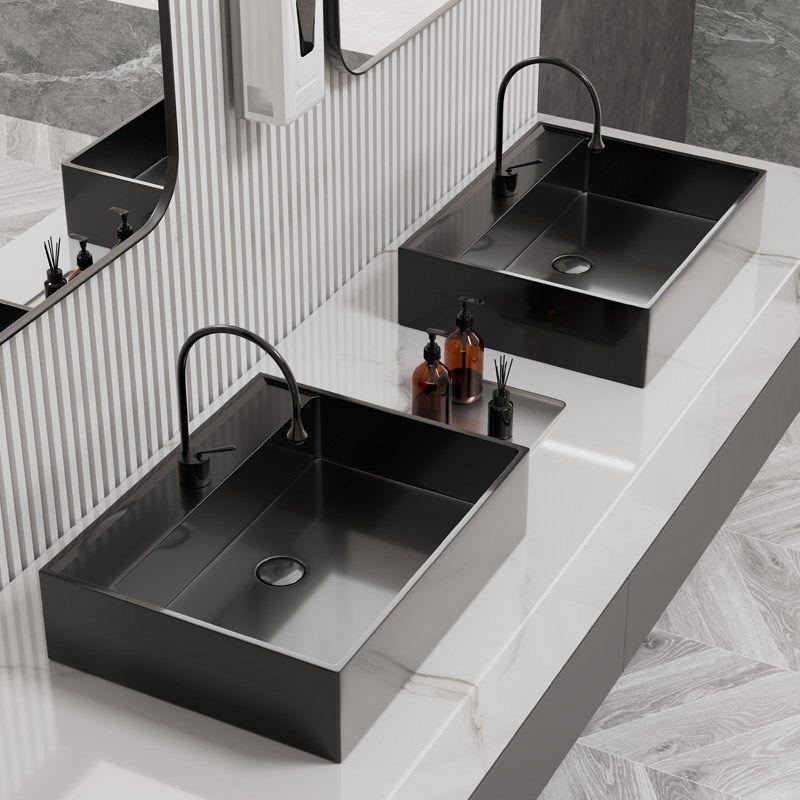 黑色不锈钢洗手盆壁挂长方形挂墙式洗脸盆酒店卫生间金色台上盆,家装主材,挂墙式洗脸盆,淘宝优惠券,粉丝福利购,淘宝优惠卷