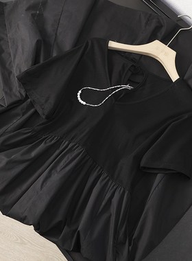 华子家 高支丝光棉宽松显瘦V领短袖连衣裙大摆长裙女25夏季43108