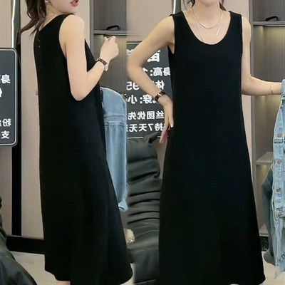 春夏背心长裙赫本风宽松黑裙显瘦无袖打底内搭高级感吊带连衣裙女