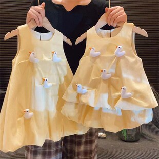 女童卡通姊妹套装2024夏季新款韩版儿童背心短裤两件套无袖连衣裙