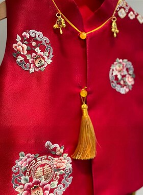 周岁礼服男宝宝红色夏季薄款中国风婴儿百天满月生日抓周宴唐装