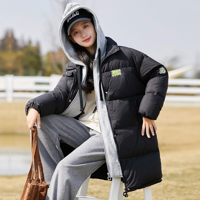 学生羽绒服女韩版少女初中生中长款2024冬装新款外套90绒加厚宽松