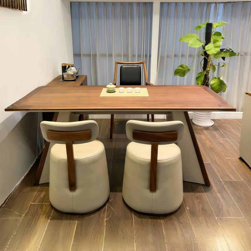 北美黑胡桃新中式轻奢现代简约茶桌椅组合中古风极简办公家用茶台