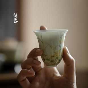 杏黄釉纯手绘野菊赋聚香杯闻香杯家用陶瓷品茗杯主人杯单个