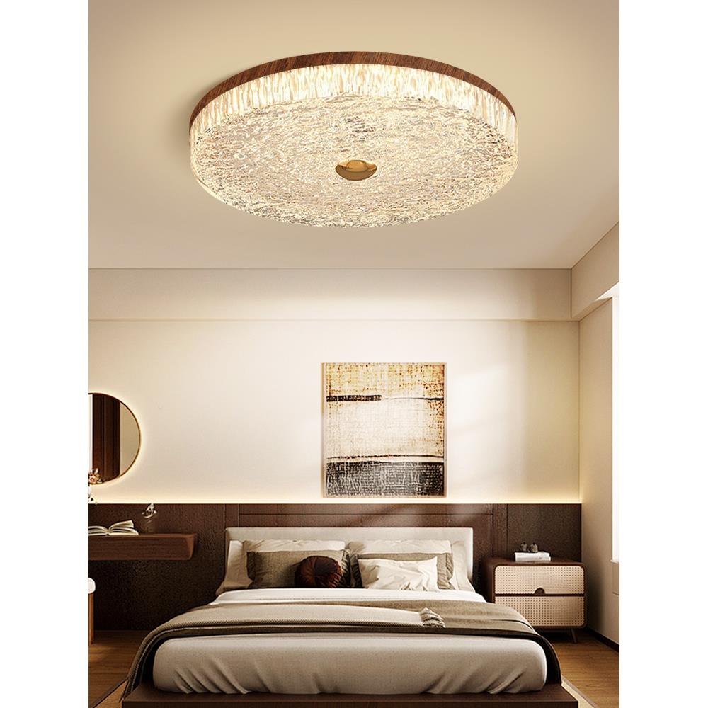 中世纪风格的卧室吸顶灯覆古核桃木纹水晶灯豪华法式房间全光谱护