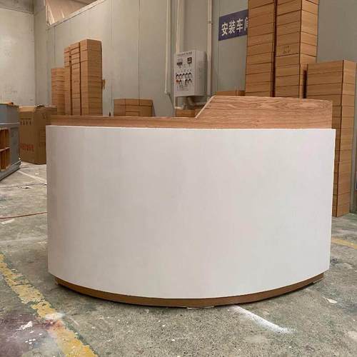 圆弧形收银台医院吧台烤漆美容院会所咨询台公司前台原木色接待台