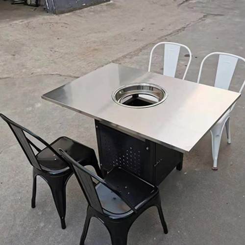 不锈钢火锅桌烤肉桌涮烤一体桌无烟净化火锅烤肉桌自动旋转烤串桌