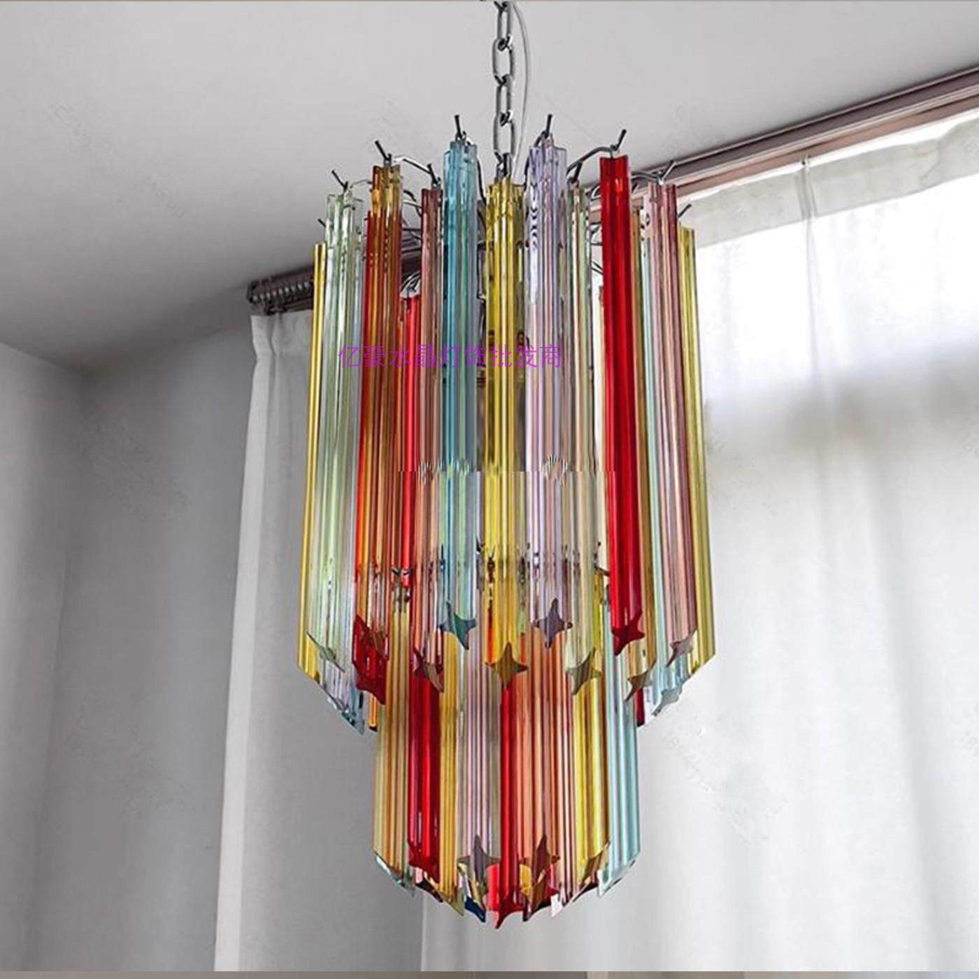 法式客厅彩色水晶玻璃吊灯中古风卧室主灯餐厅别墅轻奢豪覆古灯