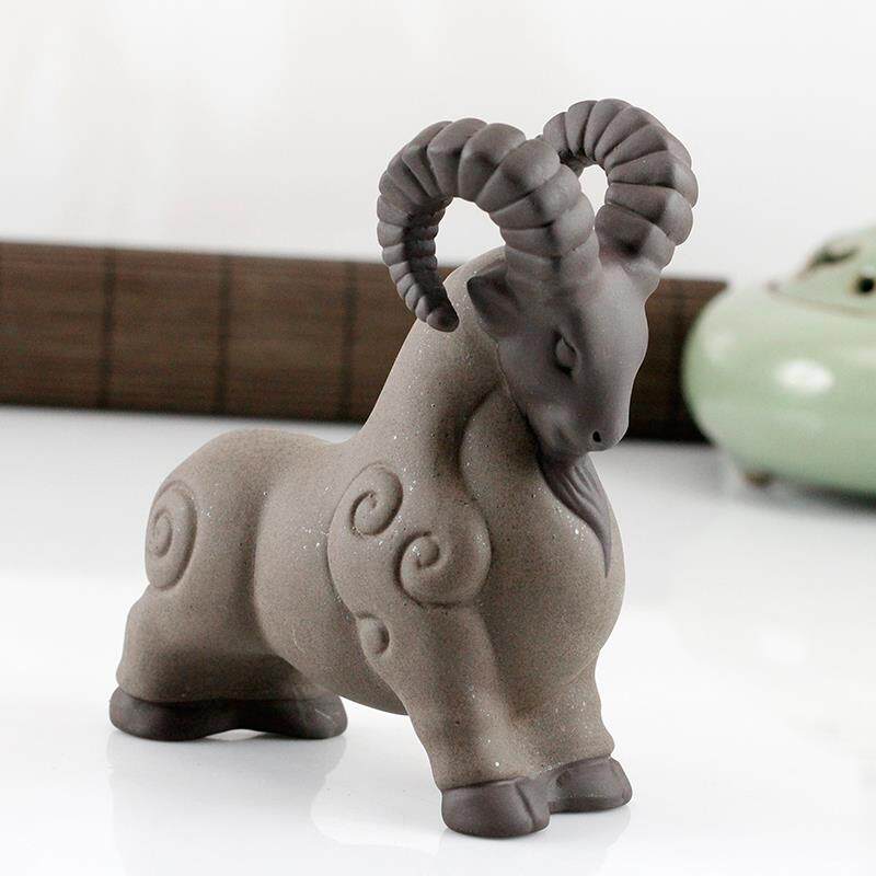 慈缘正堂 陶瓷羊摆件公羊客厅 领头羊生肖羊紫砂工艺品摆设品家居