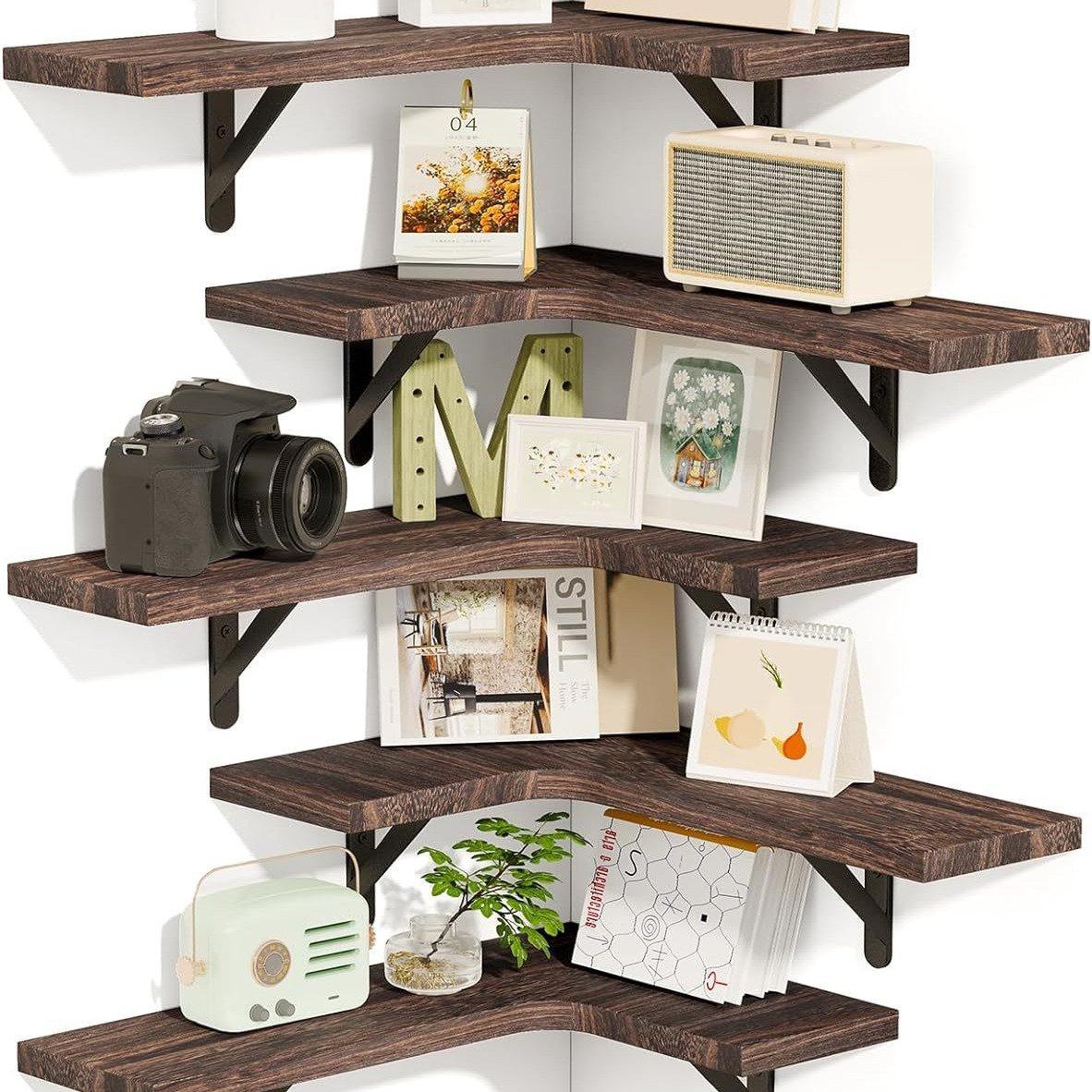 Corner Floating Shelves, Wall Mounted Corner Shelf Set of 5,