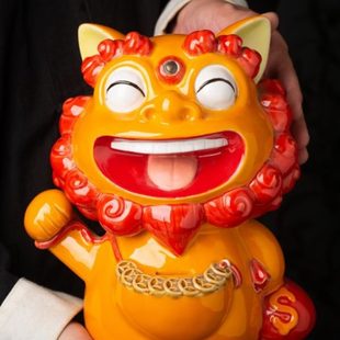 饰品礼品 石湾公仔招财狮存钱罐陶瓷创意家居收银台摆件开业礼物装