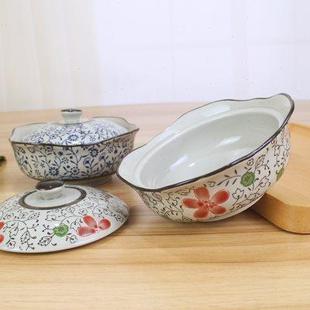 家用小汤碗炖盅 日式 蒸蛋碗 陶瓷碗 5.5英寸花边盖碗甜品碗咸菜碗
