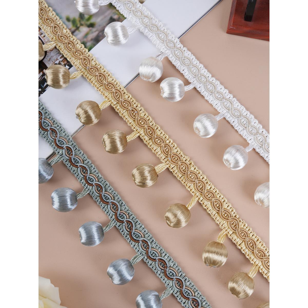 窗帘花边垂坠挂流苏窗帘头窗帘挂球现代包裹丝绸加密珠短挂珠木珠