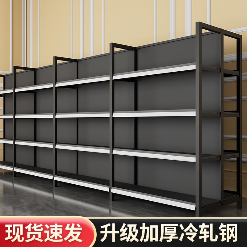 四柱超市货架展示架单面靠墙便利店文具店摆货商店商超多层置物架