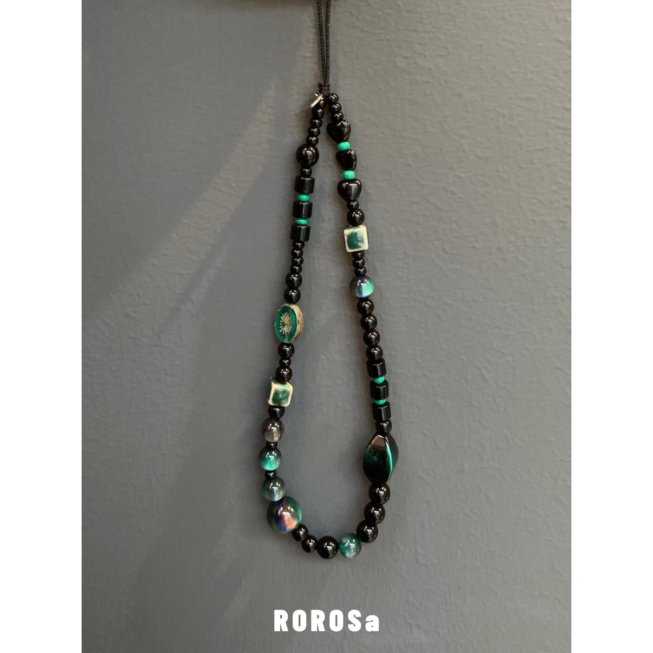 罗罗莎原创设计捷克珠手机炼蓝色和绿色流光珠在高端垂坠挂炼