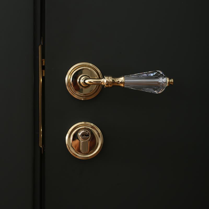 INDOORS复古风金色黄铜房间门把手水晶静音家用法式机械门锁具