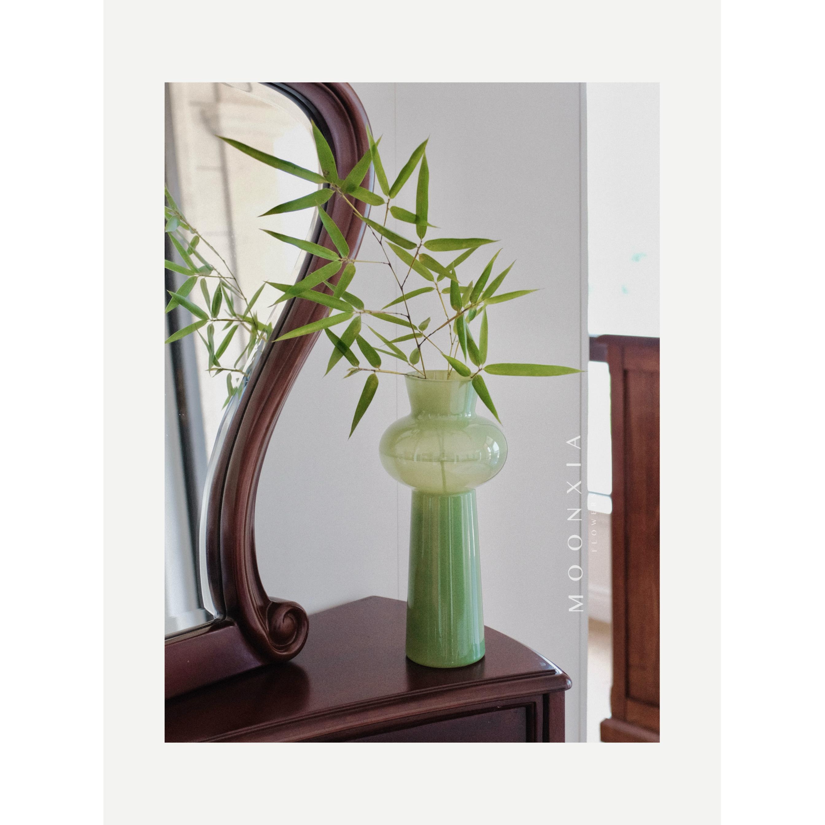 MOONXIA「翠玉绿竹」玻璃花瓶中式极简花器摆件装饰花瓶
