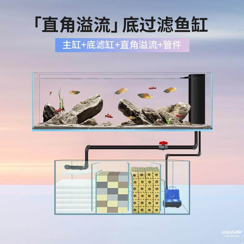 J直角溢流套餐缸金晶超白玻璃底滤鱼缸过滤槽干湿分离板定制定做