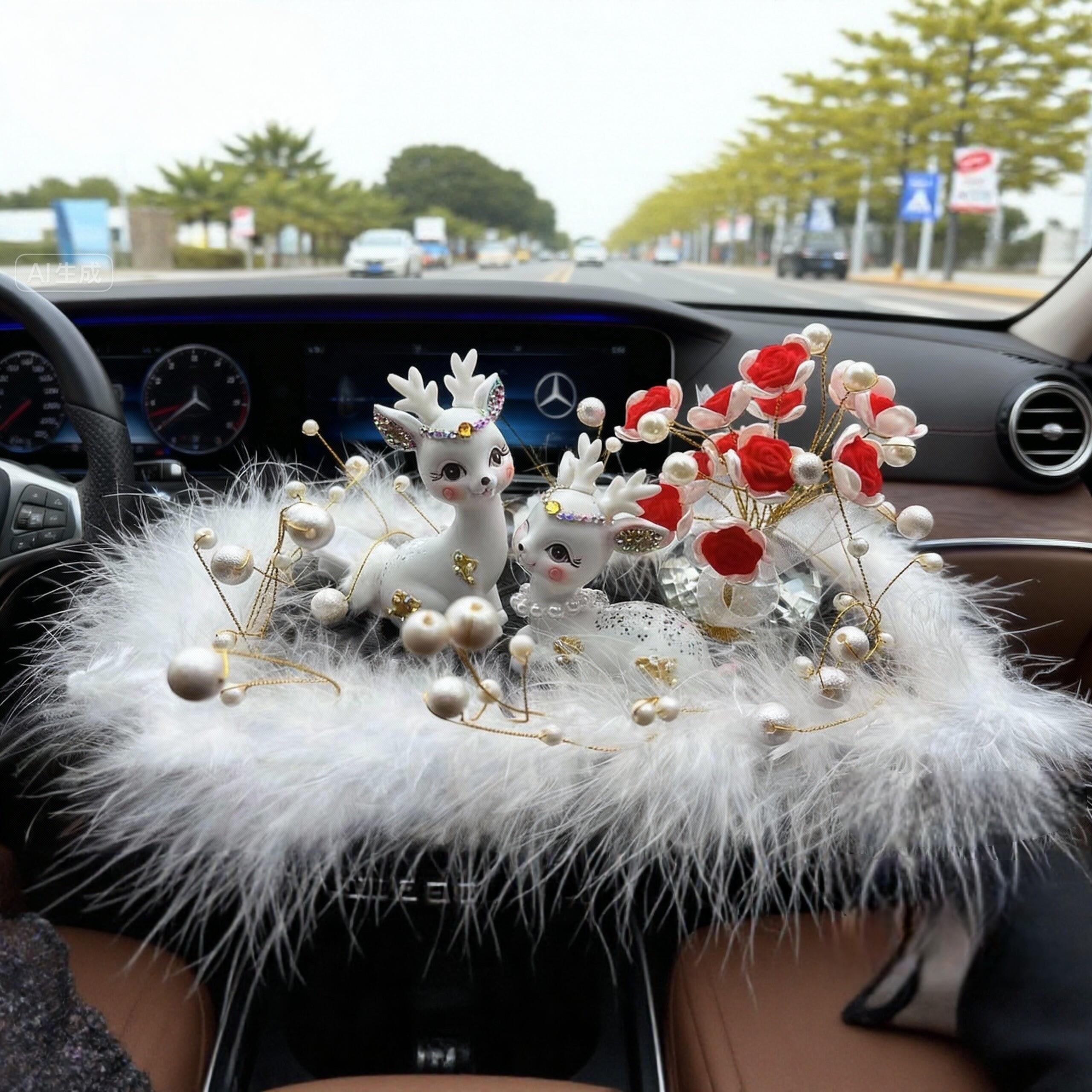 汽车摆件网红女神新款上档次车内中控台装饰品一路平安鹿汽车香水