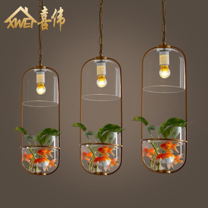 后现代生态餐厅创意个性服装店走廊阳台床头入户电镀玻璃植物吊灯