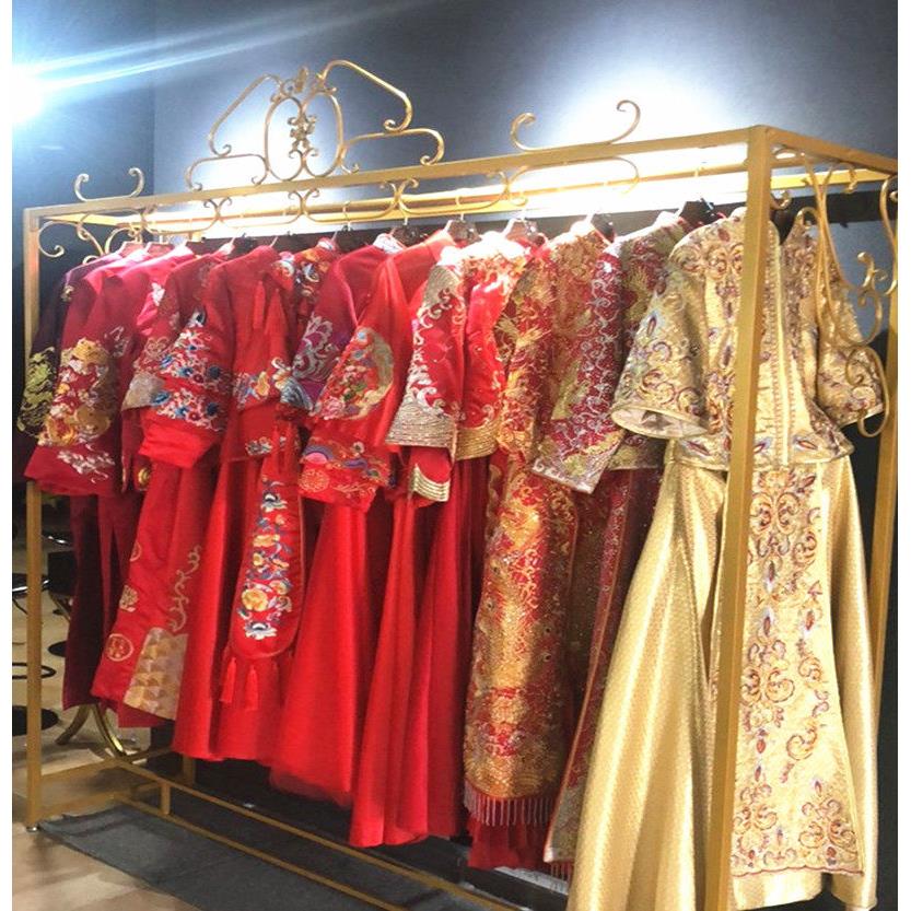 金色婚纱架子高架展示架落地挂衣架婚纱店影楼工作室旗袍礼服货架