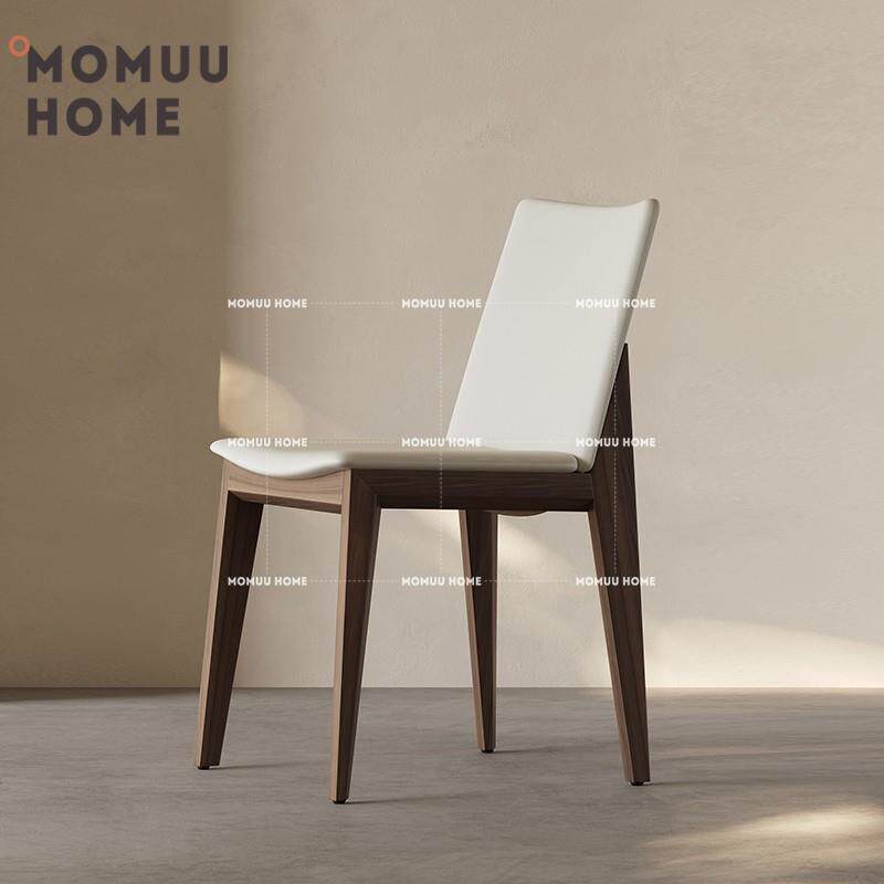 MOMUU HOME北欧实木餐椅家用现代简约真皮椅子休闲椅无扶手靠背椅