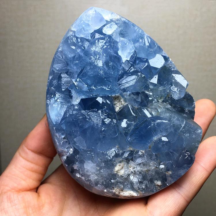 天然蓝水晶蓝晶洞原石簇聚宝盆爱心形蛋形天青石奇石标本饰品摆件 - 实物图