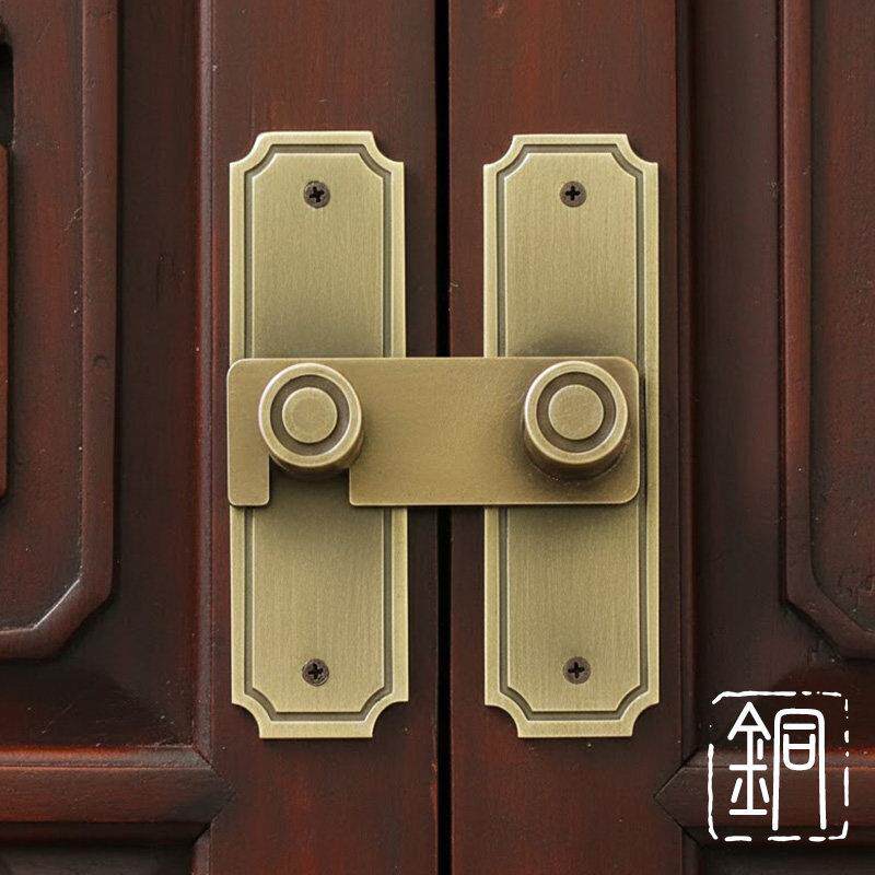 纯铜门搭扣中式仿古木门锁扣家用推拉门锁插销全铜锁鼻挂锁门栓