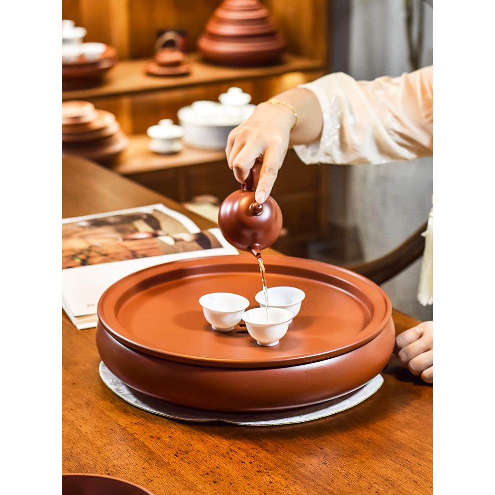 潮州原创矿物紫泥茶盘手工家庭茶船圆形功夫茶具10英寸14英寸茶桌