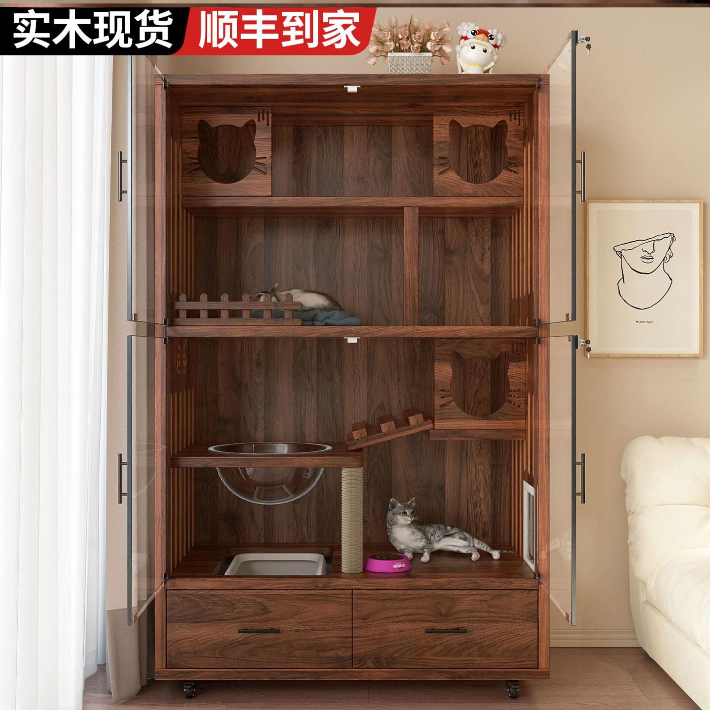 纯实木猫别墅推拉门两只猫的大空间特大号多猫家庭全景玻璃阳台
