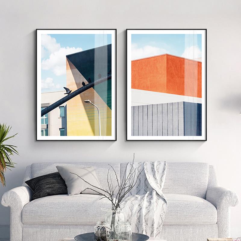 鳟鱼客厅卧室壁画 餐厅装饰画北欧网红创意个性挂画 北欧风建筑画图片