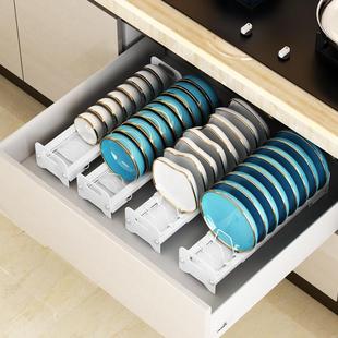 可伸缩厨房柜内置物架碗碟收纳架橱柜内碗架拉篮抽屉式碗盘沥水架