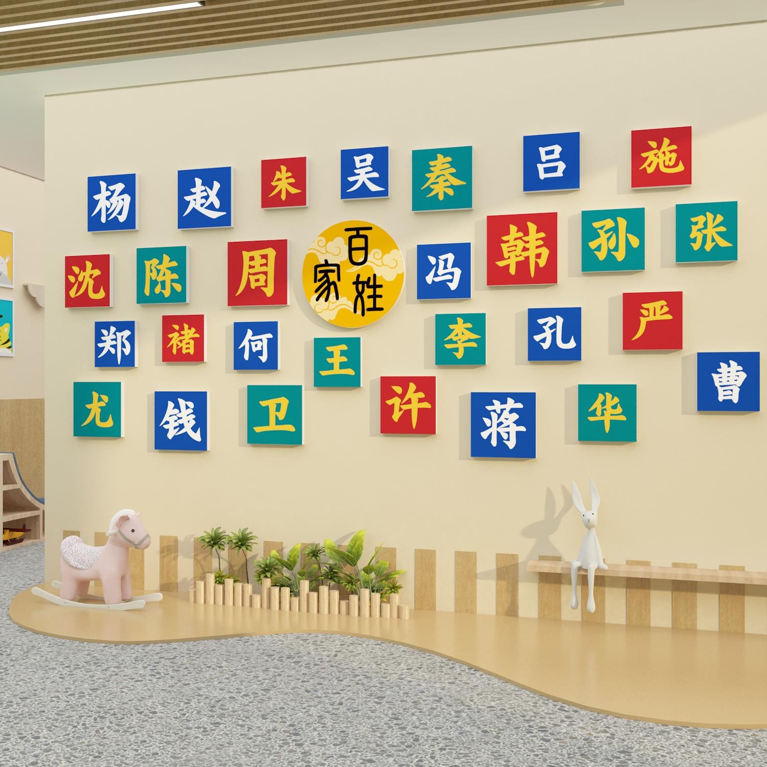 百家姓墙贴挂图高端幼儿园楼梯墙面装饰文化设计走廊环创主题成品