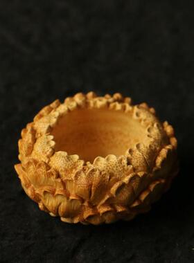 精品纯手工满工雕刻花瓣型竹节小笔洗竹根雕香炉香插底座小摆件