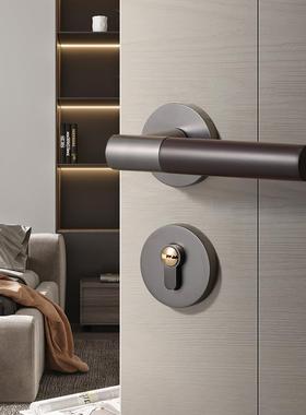 灰色卧室门锁室内磁吸实木房门房间门把手静音分体木门锁家用锁具